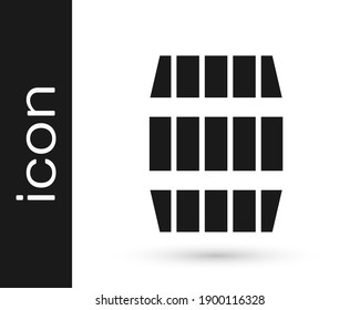 Grey Wooden barrel icon isolated on white background. Alcohol barrel, drink container, wooden keg for beer, whiskey, wine.  Vector Illustration