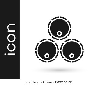 Grey Wooden barrels icon isolated on white background. Alcohol barrel, drink container, wooden keg for beer, whiskey, wine.  Vector Illustration