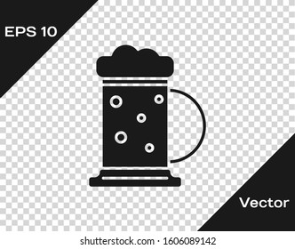 Grey Wooden beer mug icon isolated on transparent background.  Vector Illustration