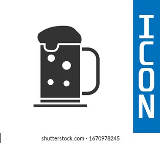 Grey Wooden beer mug icon isolated on white background.  Vector Illustration