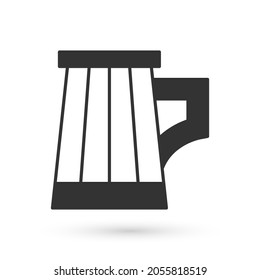 Grey Wooden beer mug icon isolated on white background.  Vector