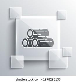 Grey Wooden logs icon isolated on grey background. Stack of firewood. Square glass panels. Vector Illustration