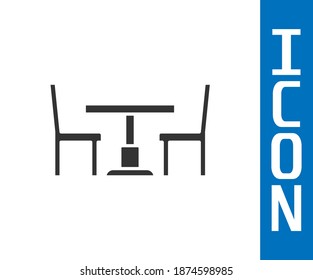 Grey Wooden table with chair icon isolated on white background.  Vector