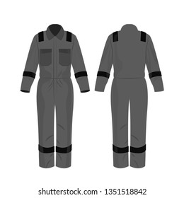 Grey Work Overalls With Safety Band Isolated Vector On The White Background