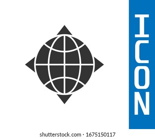 Grey World globe with compass icon isolated on white background.  Vector Illustration