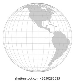 Grey world map with grid line view on America are. Vector Map Illustration.