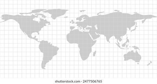 Grey world map and grid. Vector Map Illustration.