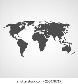 Grey World map icon great for any use. Vector EPS10.