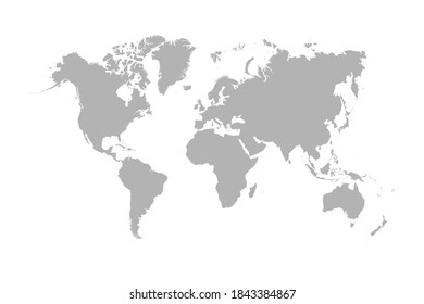 Grey world map isolated on white background