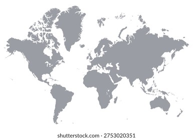 Mapa del mundo gris aislado sobre un fondo blanco. Ilustración vectorial