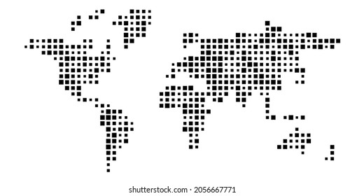 Mosaico cartográfico del mundo gris de cuadrados pequeños. Ilustración vectorial.
