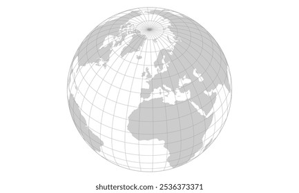 Punto gris del mapa del mundo en la eurozona con vista de línea de cuadrícula desde el espacio exterior. Ilustración de mapa de Vector.