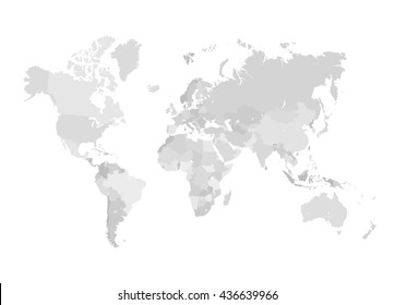 Grey World Map Vector Illustration. Empty template without country names. Isolated on white background