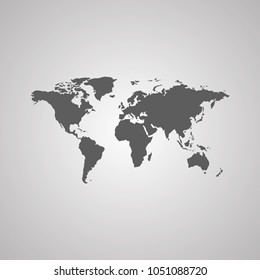 Grey World map vector isolated on white background. Flat Earth template. Globe icon.