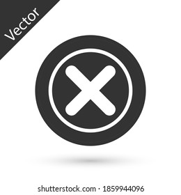 Marca X gris, icono de cruz en círculo aislado en fondo blanco. Marque el icono de la marca de cruce. Vector.