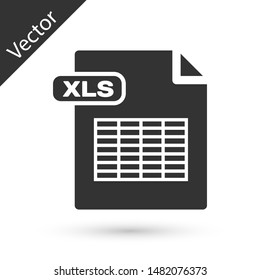 Grey XLS file document. Download xls button icon isolated on white background. Excel file symbol.  Vector Illustration