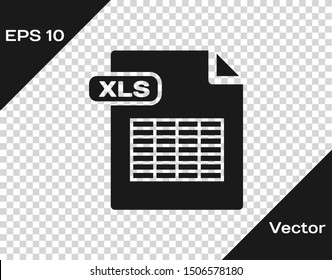 Grey XLS file document. Download xls button icon isolated on transparent background. Excel file symbol.  Vector Illustration