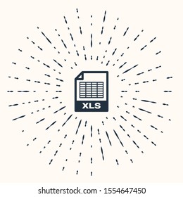 Grey XLS file document. Download xls button icon isolated on beige background. Excel file symbol. Abstract circle random dots. Vector Illustration