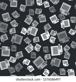 Grey XLS file document. Download xls button icon isolated seamless pattern on black background. Excel file symbol.  Vector Illustration