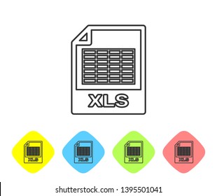 Grey XLS file document icon. Download xls button line icon isolated on white background. Excel file symbol. Set icon in color rhombus buttons. Vector Illustration