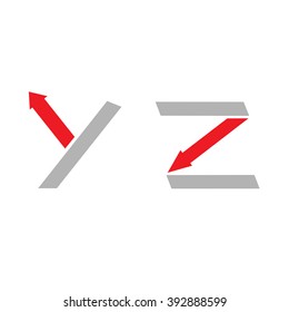 Grey Y Z letters with red arrows. Logo sign set, Motion concept
