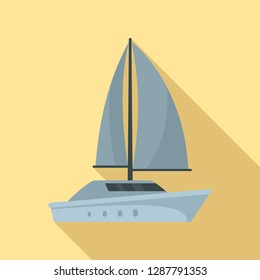 Grey yacht icon. Flat illustration of grey yacht vector icon for web design