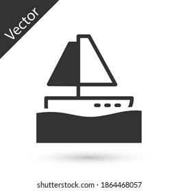 Un barco de vela o un velero de yate gris aislado en fondo blanco. Navegación en barco de vela. Vector.