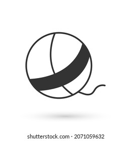 Grey Yarn ball icon isolated on white background. Label for hand made, knitting or tailor shop.  Vector