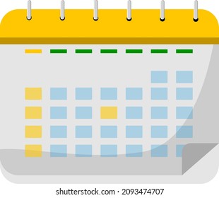 Grey and yellow calender, illustration, vector on a white background.