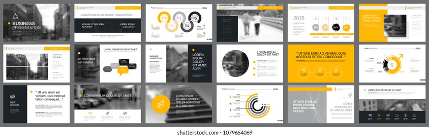 Grey and yellow consulting or planning concept infographics set. Business design elements for presentation slide templates. For corporate report, advertising, booklet layout and poster design.
