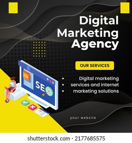 Grey Yellow Digital Marketing Social Media Post With Black Background