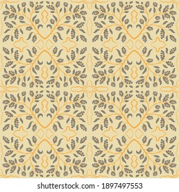 Grey yellow floral damask pattern