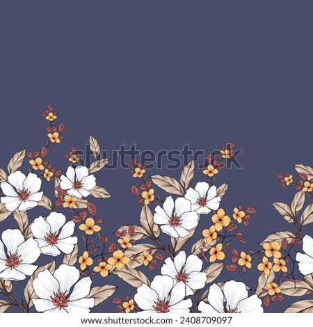 grey and yellow seamless vector stock flowers with leaf border pattern on background
