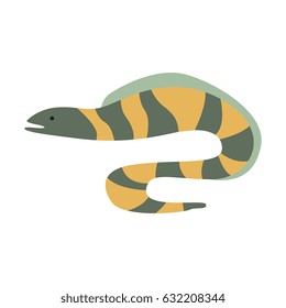 Grey And Yellow Stripy Moray Eel, Part Of Mediterranean Sea Marine Animals And Reef Life Illustrations Series