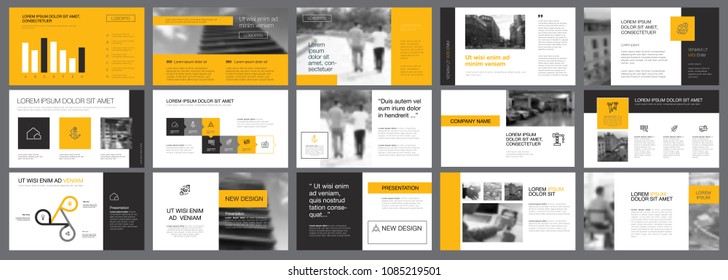 Grey, yellow and white infographic design elements for presentation slide templates. Business and accounting concept can be used for financial report, advertising, workflow layout and brochure design.