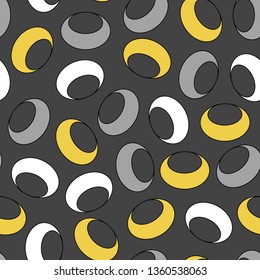 Grey, yellow and white seamless vector background with elements of abstract circles and dots. Perfect for fabric, gift wrap, wall paper, scrapbooking, quilting, home decor, invitation and projects.