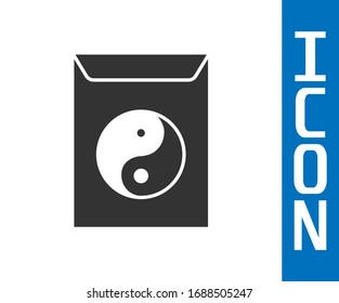 Grey Yin Yang and envelope icon isolated on white background. Symbol of harmony and balance.  Vector Illustration