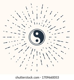 Grey Yin Yang symbol of harmony and balance icon isolated on beige background. Abstract circle random dots. Vector Illustration