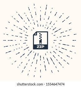 Grey ZIP file document. Download zip button icon isolated on beige background. ZIP file symbol. Abstract circle random dots. Vector Illustration