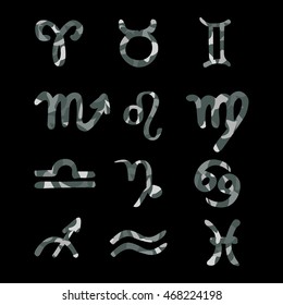 Grey zodiac icons. Vector illustration.
