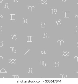 Grey zodiac signs seamless pattern background. Horoscope. Vector illustration.