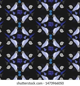 Greybeak - black and blue vector pattern repeat.