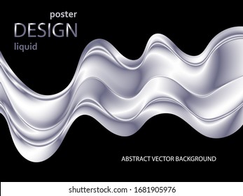 Grey-blue waves on a black background. Abstract background design.