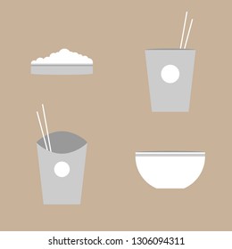 Greycolour fast food boxes set. Fries, Cola, Nuggets, Popcorn. Vector isolated illustration. 