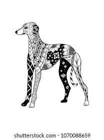 Greyhound dog zentangle stylized. Freehand vector illustration. Illustration for Cut file for vinyl decal and coloring books.