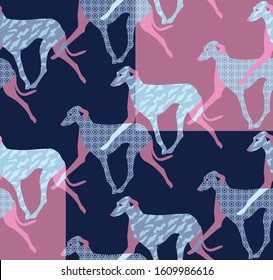 Greyhound Dogs And Color Blocks Pattern