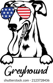 Greyhound Peeking Dog With Cool Sunglasses With American Flag On It Funny Greyhound Vector Image 