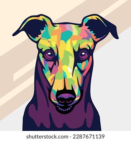 Grauhound-Pop-Art-Illustration, künstlerisches Porträt eines süßen Hundes