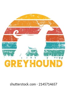 Greyhound Retro Vintage Sunset T-shirt Design template, Greyhound on Board, Car Window Sticker, POD, cover, Isolated white background, White Dog Silhouette Gift for Greyhound Lover
