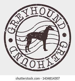 Greyhound Stamp. Dog Silhouette Seal. Round Design. Vector Icon. Design Retro Insignia.
